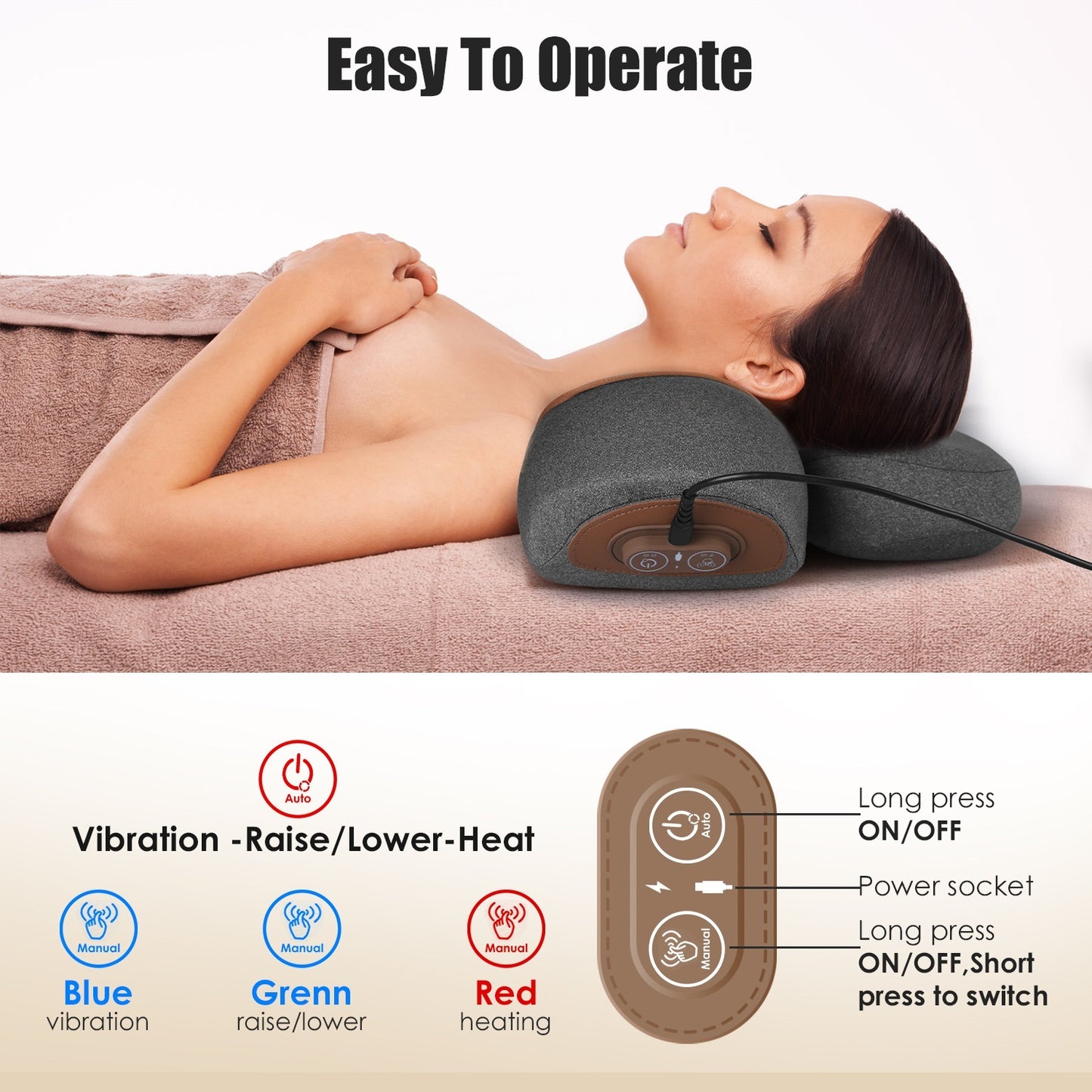 1 Set 3 In 1 Neck Massager Pillow With Vibration Heating Airbag Stretching Memory Foam Fillings Ergonomic Massager With Portable Storage Bag Eye Mask